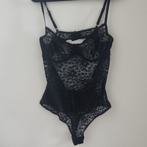 INC International Concepts Black Lace Bodysuit Lingerie